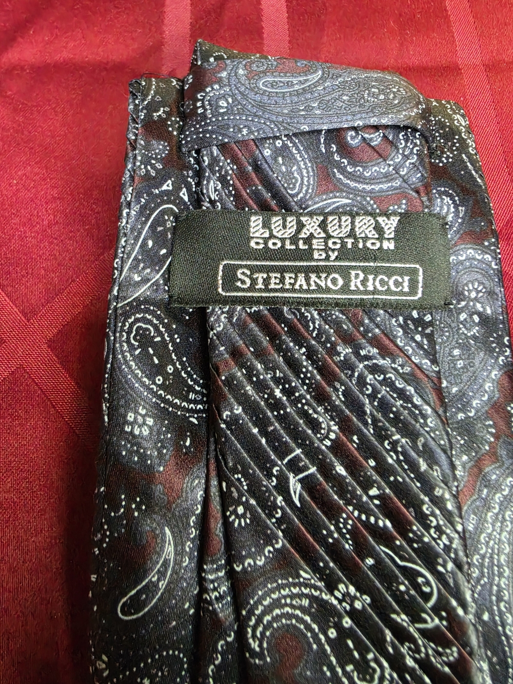 Stefano Ricci Men’s Paisley Silk Tie in Black and Burgundy